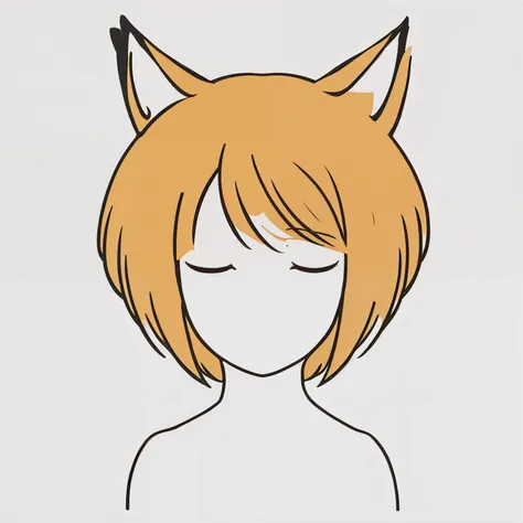 (1gir,solo),short hair,(white background,line drawing),fox ears, portrait,closed eyes,anime minimalist, from front