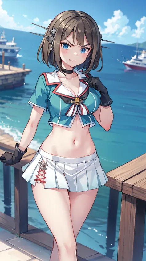best quality, integrated scenery, integrated background, extremely delicate and beautiful, meticulous details, good composition, , cute face, perfect face, perfect hands,an anime style ,1young_teen_ girl, brown_hair, medium_bob_hair, blue_midriff_baring_s...