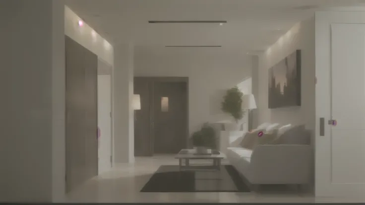   there is a blurred photo of the hallway with sofa and armchair, visualized lighting, rendering animation style, atmospheric render, realistic soft lighting,  cinematic ambient lighting  , мягкий 3D-рендер, soft diffused lighting, the , soft cinematic lig...