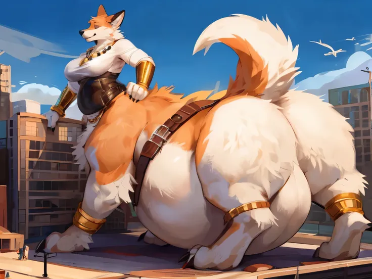 4k ultra quality, 4k full body view,ultra high detailed body,singo person,(foxtaur), detailed body, (ultra detailed (taur) belly), white belly fur,(bigger taur belly), (round taur belly),(hyper taur belly), enormous taur body,by mystikfox61, by glitter trap boy, by bebebebebe,by morethreedee, by seibear,(thick thigh),(chubby thigh),thicc thigh,thick legs,chubby legs,thicc legs,massive butt,enomorous thigh,massive thigh,massive legs,(wide thigh),thick butt,fluffy belly,sharp nails,((sfw)),big tail,fluffy tail,(detailed tail),enomorous tail,side view,bigger tail,huge tail,enomorous thigh, necklace,golden bracelet,leather belts,multiple belts,(macro),(giga),(plugged),lower view,bloated taur belly