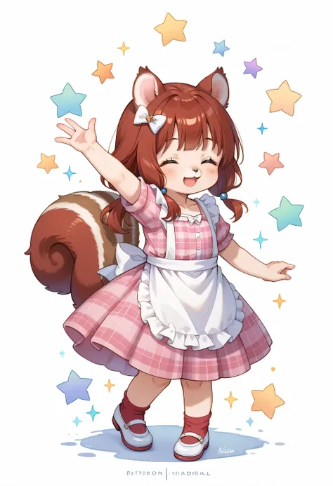 score_9, score_8_up, score_7_up, score_6_up, score_5_up, score_4_up, source_anime, best quality, amazing quality, very aesthetic, absurdres, 1girl, (furry, kemono:1.1), squirrel, solo, animal ears, closed eyes, socks, full body, white background, tail, dre...