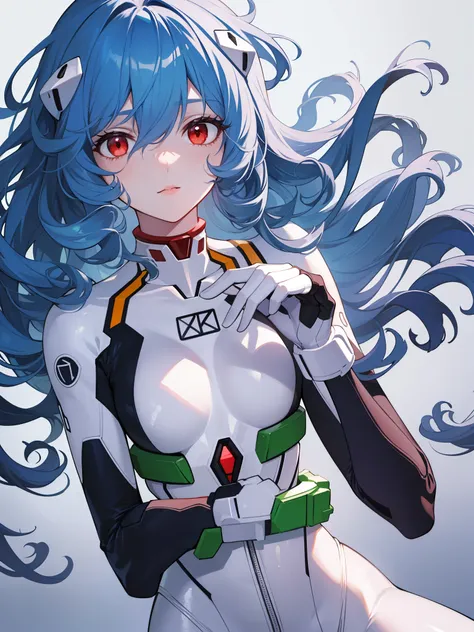 masterpiece, best quality, integrated scenery, integrated background, extremely delicate and beautiful, meticulous details, good composition, , cute face, perfect face, perfect hands ,reiayanami, Rei Ayanami, Blue hair,(Long_messy_hair:1.4),(curly hair:1.4...