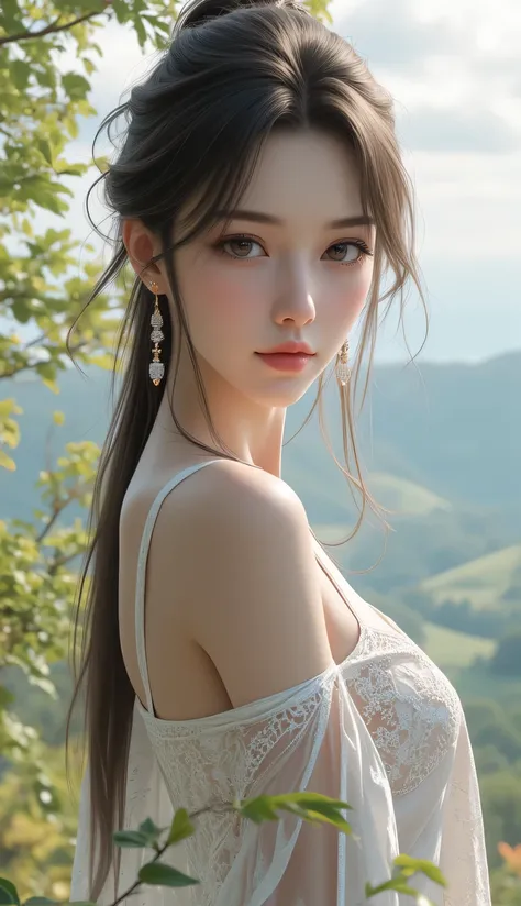 ((Best quality)), ((masterpiece)), ((Practical)), A flawless girl, landscape, masterpiece, (high resolution), original, extremely detailed 8K , (photoPractical:1.4),Flawless face, Perfect eyes,Symmetrical body shape,Smile, 