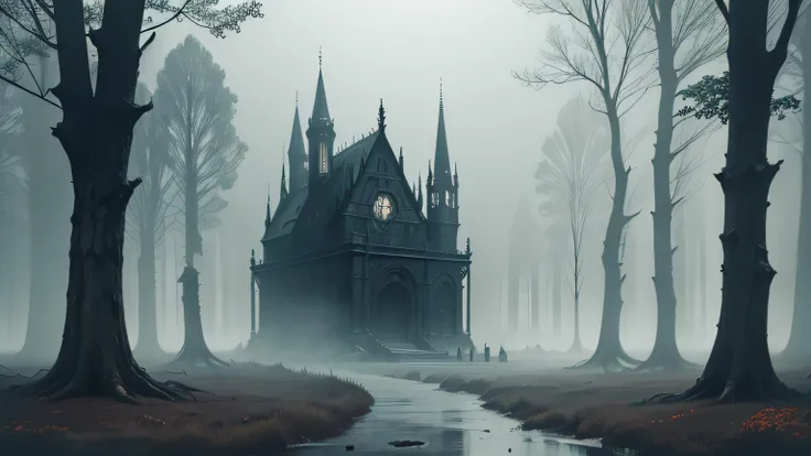 hard fog, dark academia, gothic elements, surreal nature elements
