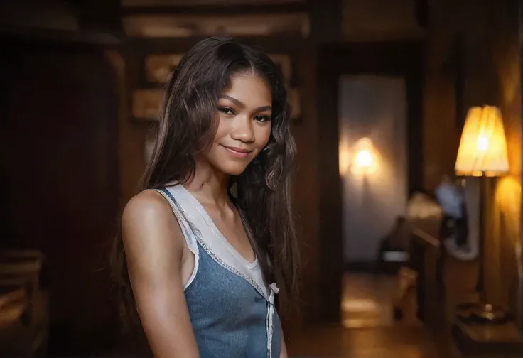 (zendaya:.4), (32k:1.5, Highest quality, masterpiece, Ultra-high resolution), Professional camera work:1.6, Highly detailed skin and face textures:1.3, Captivating portrait:1.2, Very accurate, Very detailed, 1 adult female, Incredibly slim body, sense of l...