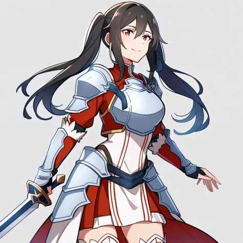 (high-quality, breathtaking),(expressive eyes, perfect face) 1girl, female, solo, Sword Art Online, mature, half open eyes, Alicization, Symmetrical Eyes, simple background, gentle smile, long hair, fantasy outfit, SAO inspired, metTif, armor, chest plate,...