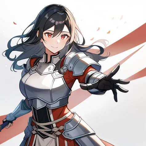 (high-quality, breathtaking),(expressive eyes, perfect face) 1girl, female, solo, Sword Art Online, mature, half open eyes, Alicization, Symmetrical Eyes, simple background, gentle smile, long hair, fantasy outfit, SAO inspired, metTif, armor, chest plate,...