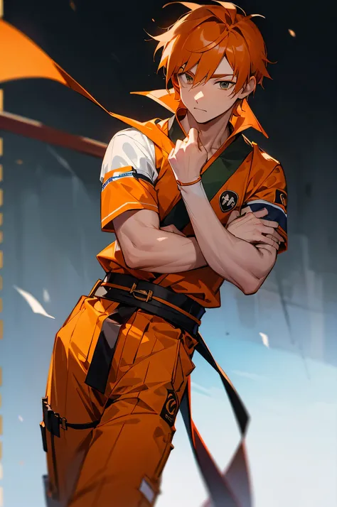 Adult, male, Sash Belt, Orange Hair, Armband.