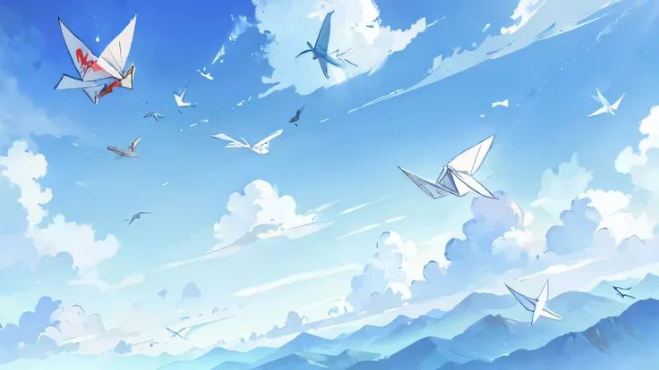 Paper Airplane、origami airplane、blue sky、bright、future、colorful、color