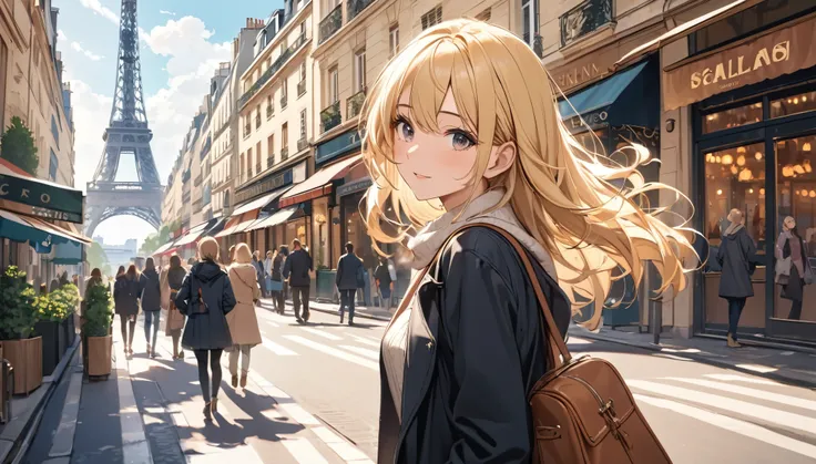 Best Quality,A girl traveling in Paris,Blonde