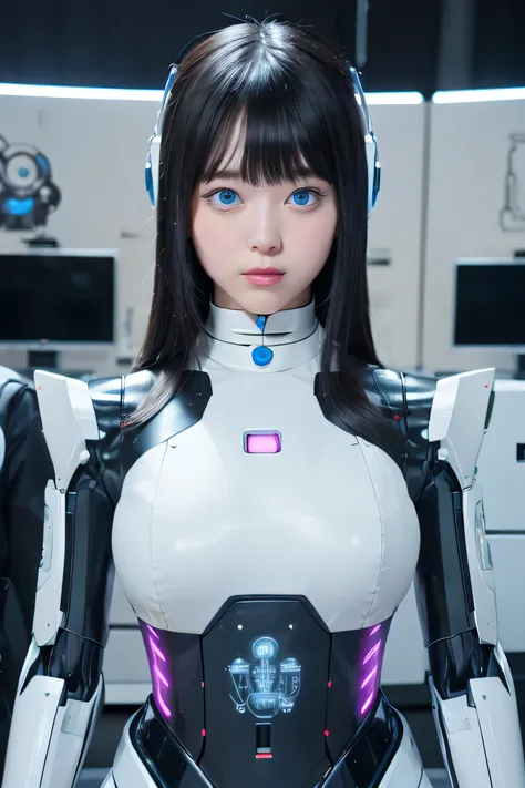 masterpiece, best quality, extremely detailed, 8k portrait,1girl in, japaese android girl,android teacher,plump , control panels...