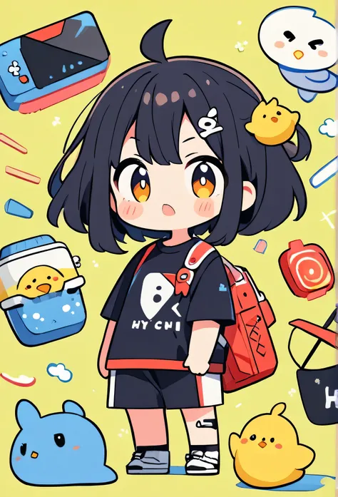 Super realistic Hayao Miyazaki style,  Simple Line Acronium Abstract Art, Cute design, (((Background is discarded))), Sports Fashion, (((Chibi))), Cute chick