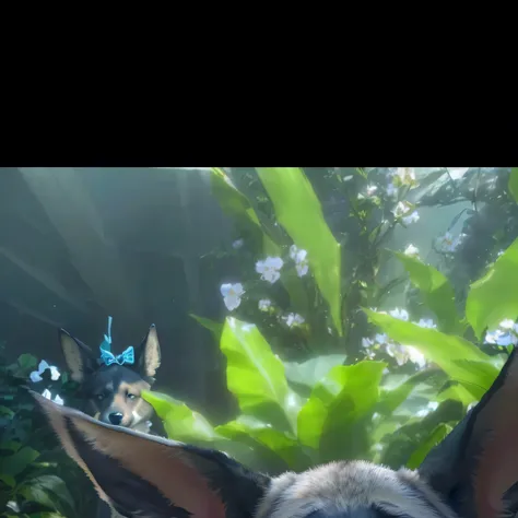 there is a dog that is looking at the camera, one blue ) and huge bat ears, low quality video, chiroptera ears, five foot bat in the philippines, dog ears, donkey ears, two pointed ears, fennec ears on top of his head, big ears, selfie of a dog, low qualit...