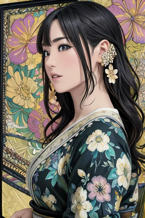 (​masterpiece、top-quality、top-quality、Official art、Beautifully Aesthetic:1.2)、 (highest quality, masterpiece painting:1.3), immature woman, , (half body shot), masterpiece, ultra high resolution, (((Flower frame, A lot of flowers in the frame))), Decorativ...