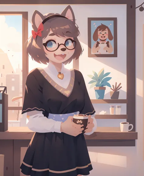  anthropology ,female,dog,Schnauzer,Schnauzer,Schnauzer Anthro,face ,collar,blue eye,cute,hips,eye,zoom ,,Coffee shop,dress,,hair ribbon,skirt,hipster,속eye썹,laugh,2D,4K,8k,detailed,There is nothing there,Outrageous resolution