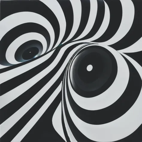 Op Art Fashion, black and white space , Illusion, Contoured curves、 big eyeballs are looking at us