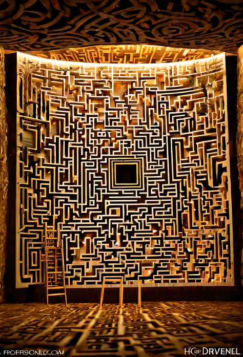 professional image, professional lights, ai drivenl maze, the text is "infamous genesi nm", a strange maze made by book pages, l...