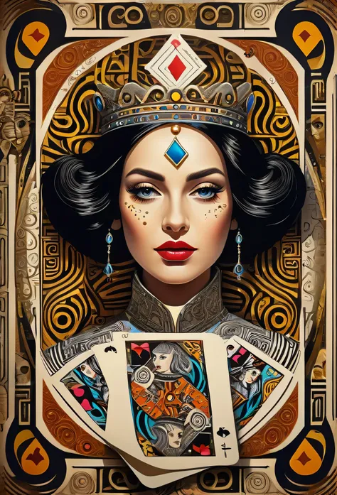 professional image, professional lights, ai drivenl maze,, a queen of clubs card with a strange maze made by book pages, lost an...