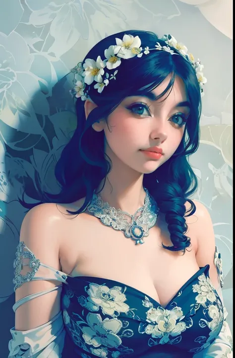 a woman in a black and white floral print swimsuit, a digital rendering inspired by Aurél Bernáth, trending on cg society, art nouveau, intricate fantasy dress, tube-top dress, an intricate dress, detached sleeves, elegant tropical prints, intricate detail...