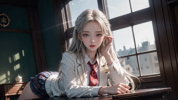 ((Girl lying on desk in classroom)),(One Girl),Top quality work、Actual Work、 ultra premium graphics 、8K HD CG Works、High Quality Graphics、High resolution CG work、10x pixels、extremely fine details:1. 1、Advanced technical details:1.1 Photorealistic、Natural L...