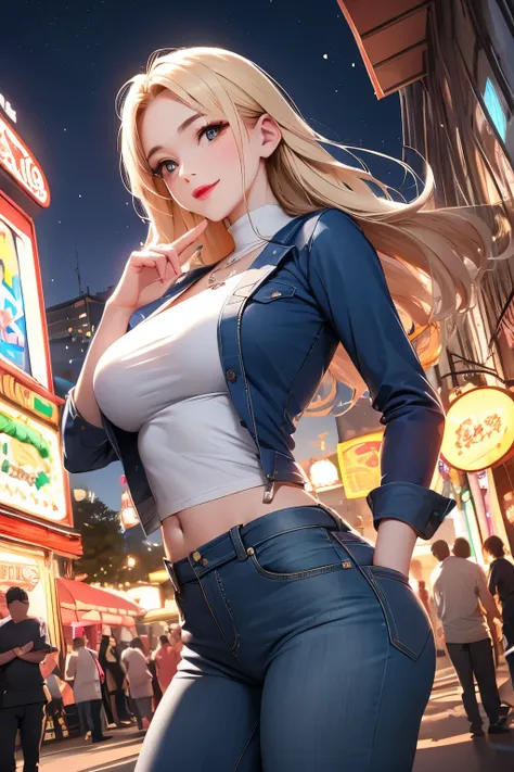 Tabletop, Best Quality, shape, 非常にdetailed, detailed,  high res, 8K wallpaper,  perfect dynamic composition,  beautiful attention to detail,Mature Woman(30old)、Gal Mama、blonde medium cut、Large Breasts(Size 1 that seems like its going to spill.2)、Narrow wai...