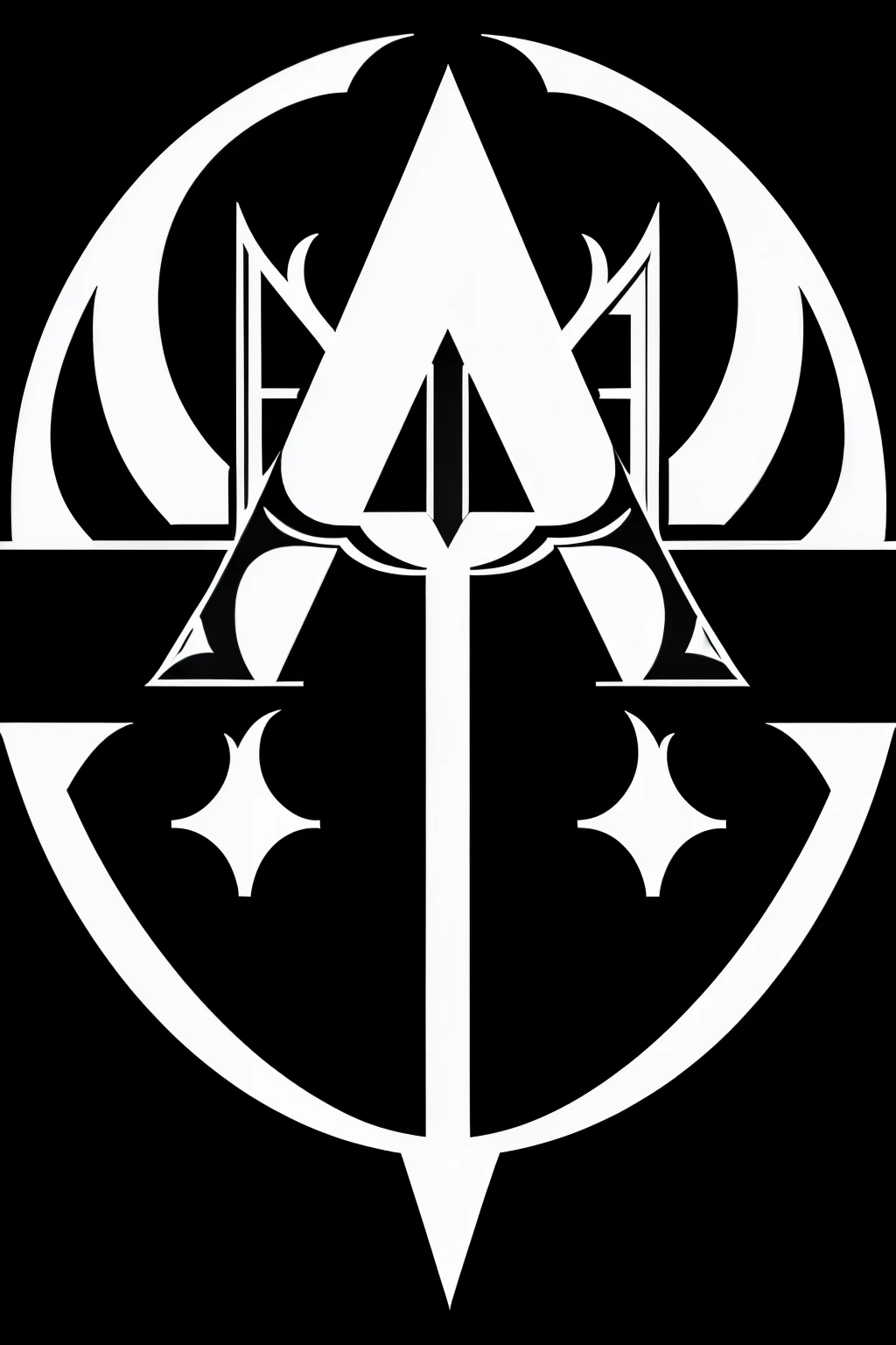  a black and white image of a stylized design of a sword, assassins creed,  old symbol behind ,  imperial symbol , HD art, Assassin , assassins, assassins creed, engraved vector, assassin, Stil von hydro74,  iconic logo symbol ,  by Cedric Seaut  (Keos Mas...