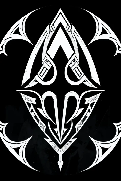  a black and white image of a stylized design of a sword, assassins creed,  old symbol behind ,  imperial symbol , HD art, Assassin , assassins, assassins creed, engraved vector, assassin, Stil von hydro74,  iconic logo symbol ,  by Cedric Seaut  (Keos Mas...