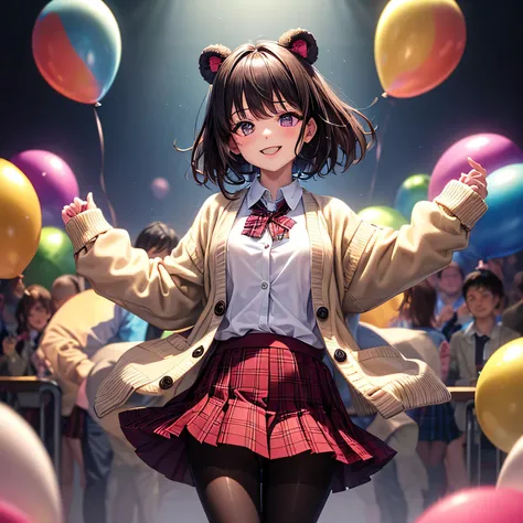 {worst quality, low-quality}, ((a closeup)), ((Bear-eared chemomimi girl:1.4)), (A black-Bear-eared), (black-haired, short-cut:1.3), plump shiny lips, (Beautiful clear purple eyes:1.3), (The best smile), Spoken Heart,  ((Perfect hand:1.2)), (School Uniform...