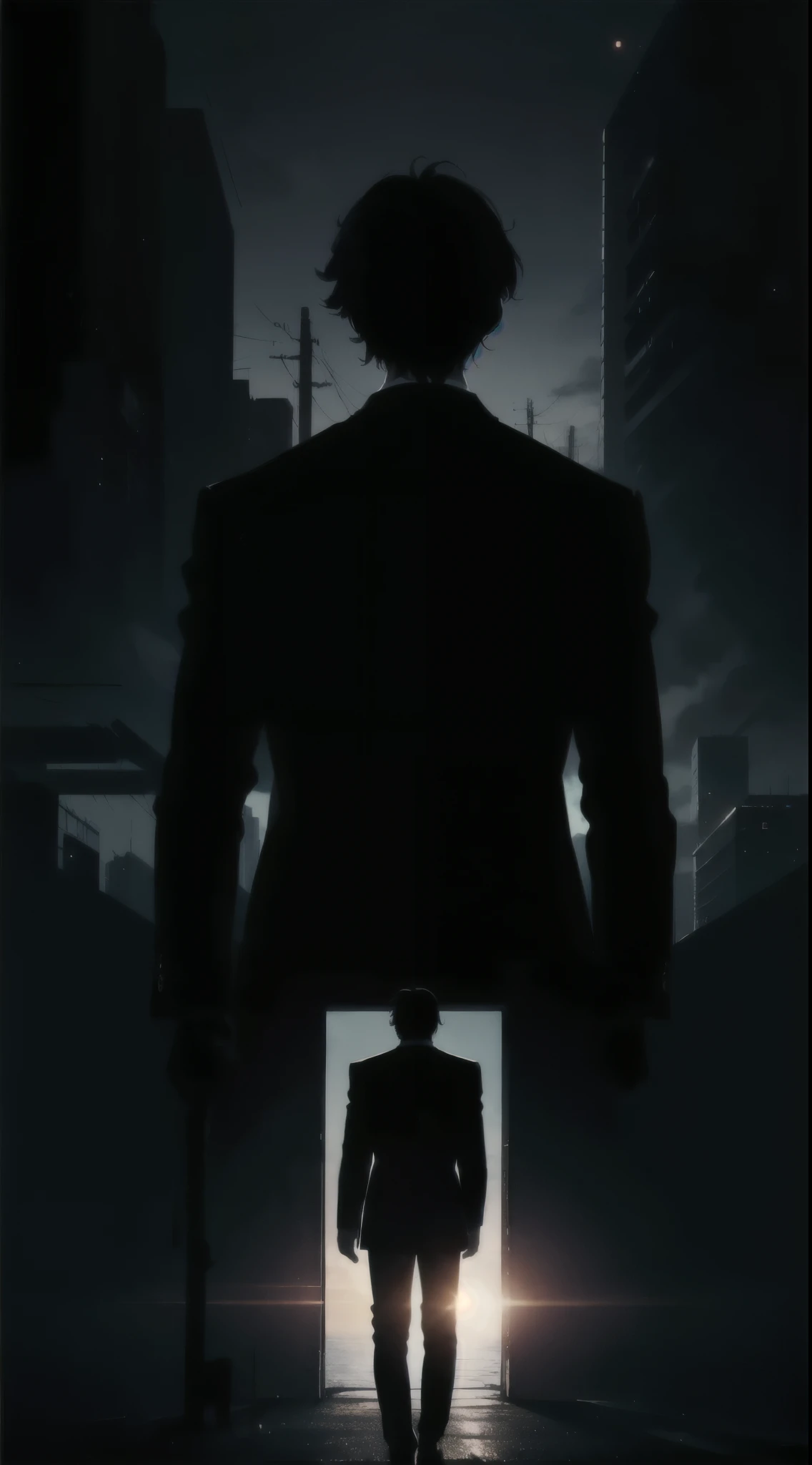 man silhouette from back, suit portrait, 