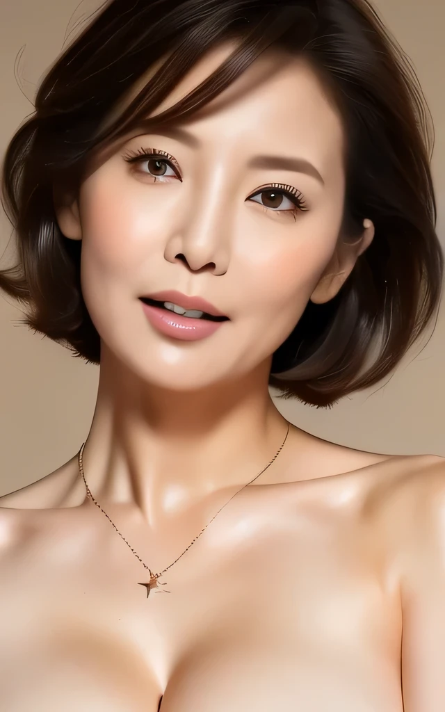 (Best Quality, 16k, masterpiece, Ultra-high resolution:1.2),Mature Woman, Big Breasts, cowboy shot,
Very short bob hair, upper body, sexy pose, expression of ecstasy ,
Extra large size_sweater, necklace, Simple Background, is staring at viewers,