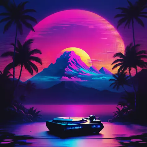 record,Vaporwave aesthetic style, Synthwave,