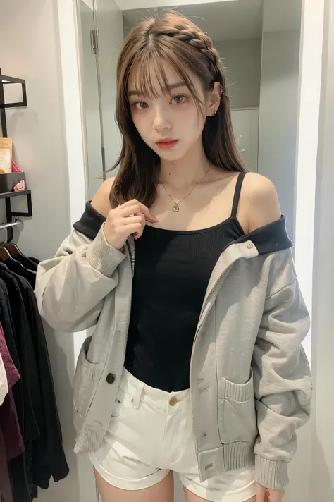  girl 18-year-old Hairstyle Casual,  wearing fashion casual rich in dressing room