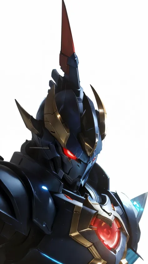 zegion from tensura, a close up of a person in a costume with a sword, painted portrait of mordekaiser, face of an armored villian, gundam head, nefarious smirk, guyver style, gurren lagan, evil knight, barbatos gundam, robot mecha female dragon head, guyv...