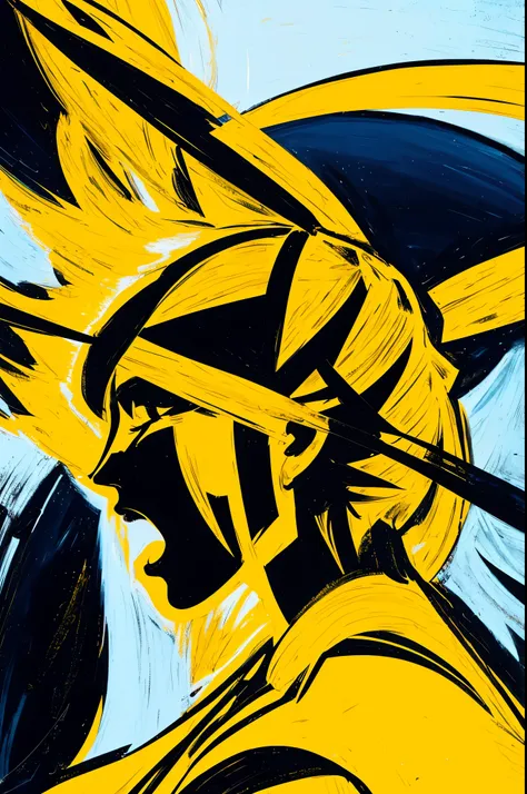 a painting of a female silhouette yelling violently in a room blanketed in yellow light, extreme close-up side view, agonizing, ...