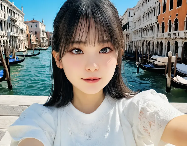 (best quality, 8k, high resolution:1.2), 1girl, Venice, upper body