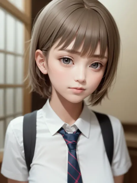 One Girl，(とてもcute女子高生:1.3)，masterpiece，Best Quality， high res，((( PHOTOREALISTIC )))，RAW Photos， ray tracing， Physically Based Rendering，beautiful girl，(Age 15:1.4)，cute，A faint smile，(detailed pupils:1.2)，(The face is facing straight ahead:1.3)，The body i...