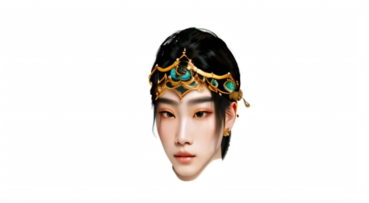 a close up of a person wearing a headdress with a black background, inspired by Li Mei-shu, beautiful androgynous prince, inspired by Yang Jin, cai xukun, jia, inspired by Huang Shen, kda, inspired by Ju Lian, inspired by Zhang Han, inspired by Wang Meng, ...