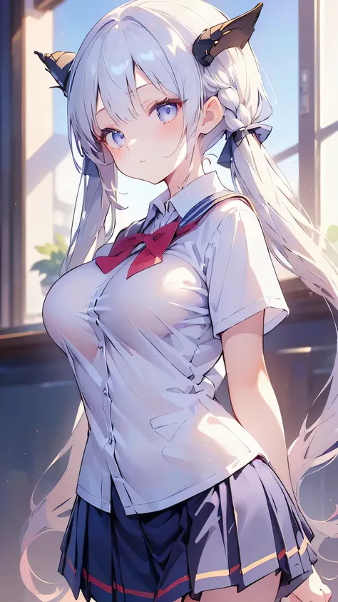 Ultra-high resolution, 8k,high quality,((()),cowboy shot , ((no hat:1.3))),Slender,Cute hairstyle,,(iridescent light,soft shadow,Anime Painting,thin line drawing),((((Extra low length,Skinny body,Young face, Twin Tail,(((mega breasts,))),Student Uniform))...