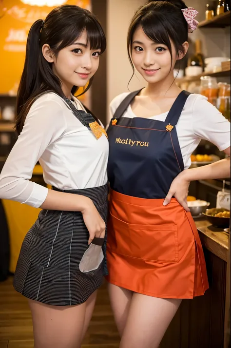 Working at a Halloween Curry Shop、Two girls (Japanese pretty face, 20 years old) wearing an apron and a miniskirt