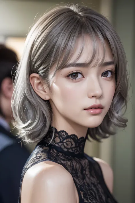 masterpiece, 8k, award winning photography, photoRealistic, Realistic, 非常にdetailed, Ultra-high resolution, Ray Trakun, ///1 person, The most beautiful, 20 years old , (sexy, Japanese Idols), (Gray Hair:1.2),///Human details Shiny skin , detailedな肌 , Beauti...