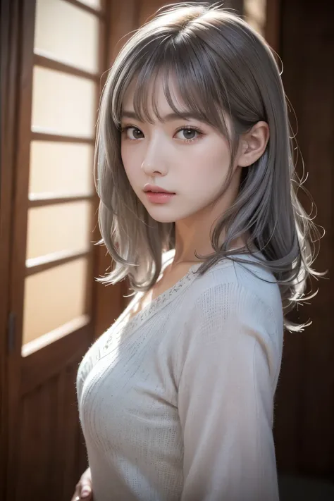 masterpiece, 8k, award winning photography, photoRealistic, Realistic, 非常にdetailed, Ultra-high resolution, Ray Trakun, ///1 person, The most beautiful, 20 years old , (sexy, Japanese Idols), (Gray Hair:1.2),///人間のdetailed つやつやした肌 , detailedな肌 , Beautifully...