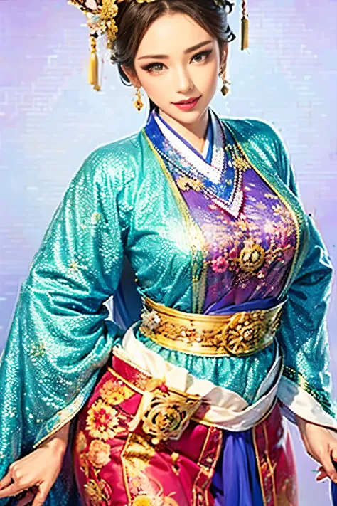  beautiful woman,  image from waist to head, Three Kingdoms traditional costume 