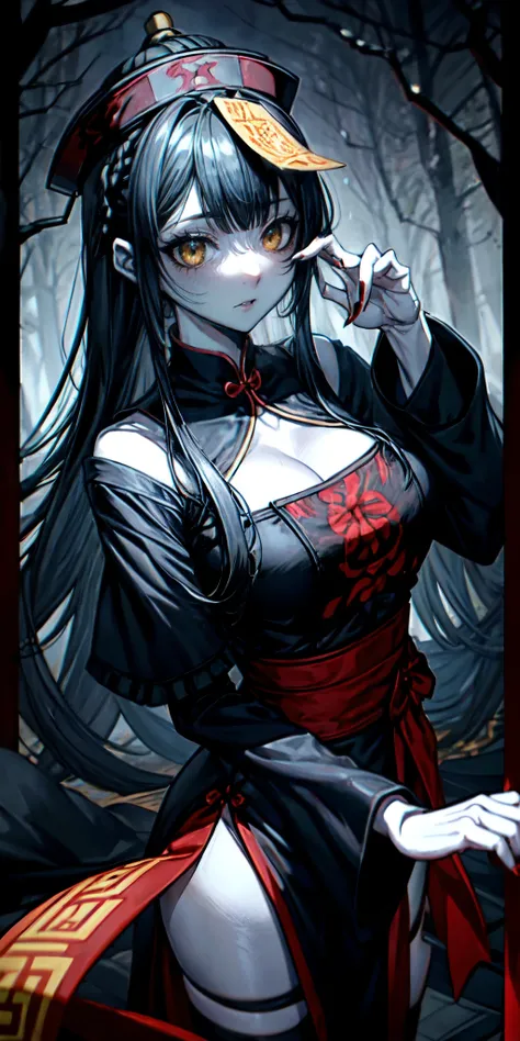 lora:flat:-1.2, masterpiece, best quality, 4k, 8k, 1 woman, solo, pale skin, tall stature, long hair, blunt bangs, side braid, black hair, ugly face, bad face, bad eyes, droopy eyes, unclear eyes, ruby red eyes, lemon yellow eyes, pale skin, black eyeliner...
