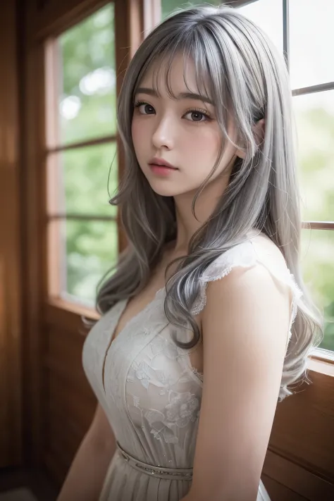 masterpiece, 8k,  Award Winning Photos , photoRealistic, Realistic, 非常にdetailed, Ultra-high resolution, Ray Trakun, ///1 person, The most beautiful, 20 years old , (sexy, Japanese Idols), (Gray Hair:1.2),///人間のdetailed つやつやした肌 , detailedな肌 , Beautifully de...