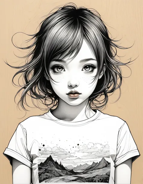 1 beautiful portrait of a girl with super detail, top quality, (abstract mixed media art of manga and drawings by Jean-Baptiste Monge), (delicate and precise contours), coloring with acrylic paints, halftone color, relaxed expression pose, pose from head t...