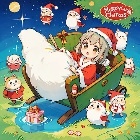 Hayao Miyazaki, Cute design,  the most beautiful girl ever、Chibi, Santa Claus, Christmas presents, happy holiday