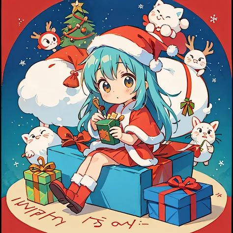 Hayao Miyazaki, Cute design,  the most beautiful girl ever、Chibi, Santa Claus, Christmas presents, happy holiday