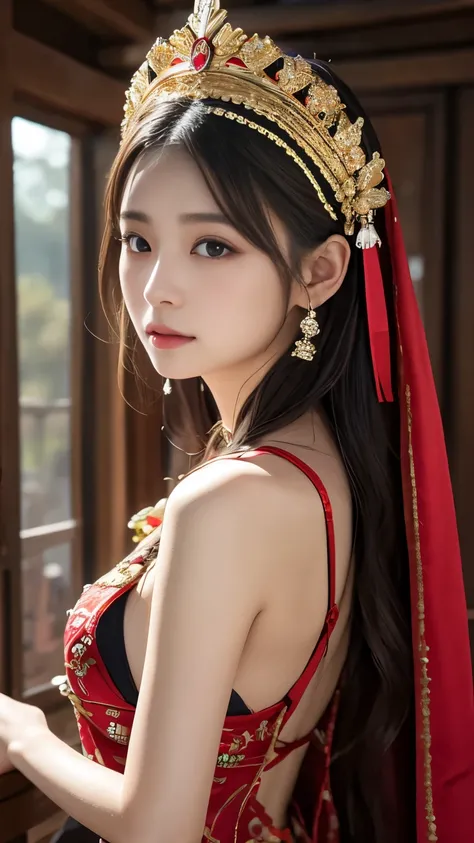 （8K，best quality，masterpiece：1.2），Ultra-high detail，Professional lighting，best quality，Ultra-high resolution，Visually stunning，（1 girl：1.1），（Miao costumes and headdresses），Real human skin，（Perfect body 1.9）Super delicate face。