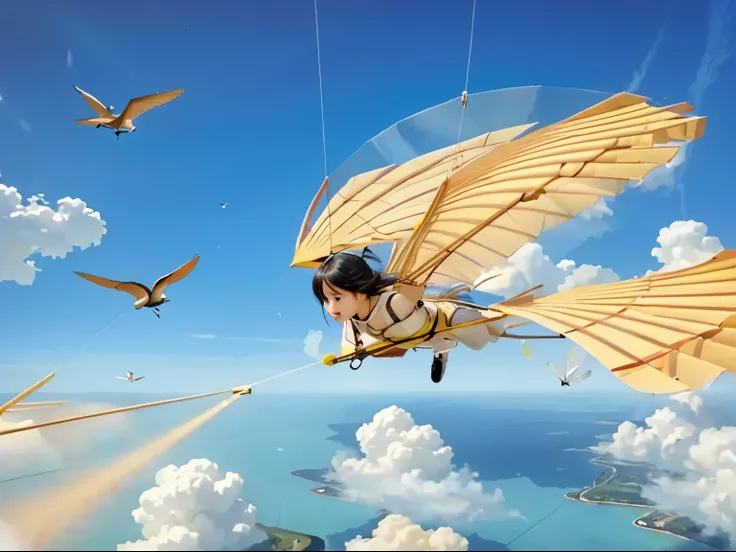   1 girl,  Bird glider を操縦する女の子, Bird glider  , Alone, Girl piloting a bird glider getting ready to take off 、On the Cliff、Best Quality、High image quality、masterpiece、wallpaper、8k、