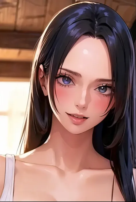 (((masterpiece))), (((best quality))), ((ultra-detailed)), (highly detailed CG illustration), Boa Hancock, (nsfw:1.4), (masterpiece:1.5), Detailed Photo, Smiling, Sexy, (Best Quality: 1.4), (1girl), Beautiful Face, (Black Hair, long Hair: 1.3), Beautiful H...